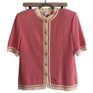 St John Knit 2 Piece Sweater Set Pink 12/14 Large Vtg